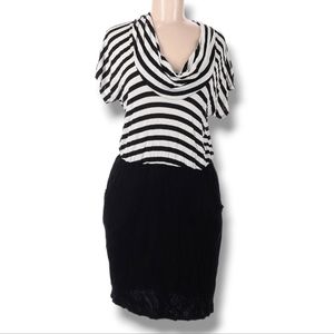Ella Moss Dress Size M Black White Striped Cowl Neck Short Sleeve Open Back
